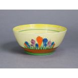 A Clarice Cliff Bizarre “Crocus” patterned deep circular bowl (slight faults). 8¾” diameter x 3¾”