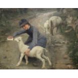 NIELS CHRISTIAN PETERSEN (1833-1896) “Feeding a Lamb”, signed & dated “Niels Petersen ‘8”, oil on