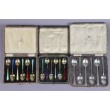 A set of six silver-gilt & harlequin enamel coffee spoons, Birmingham 1955/6 by Walker & Hall; a