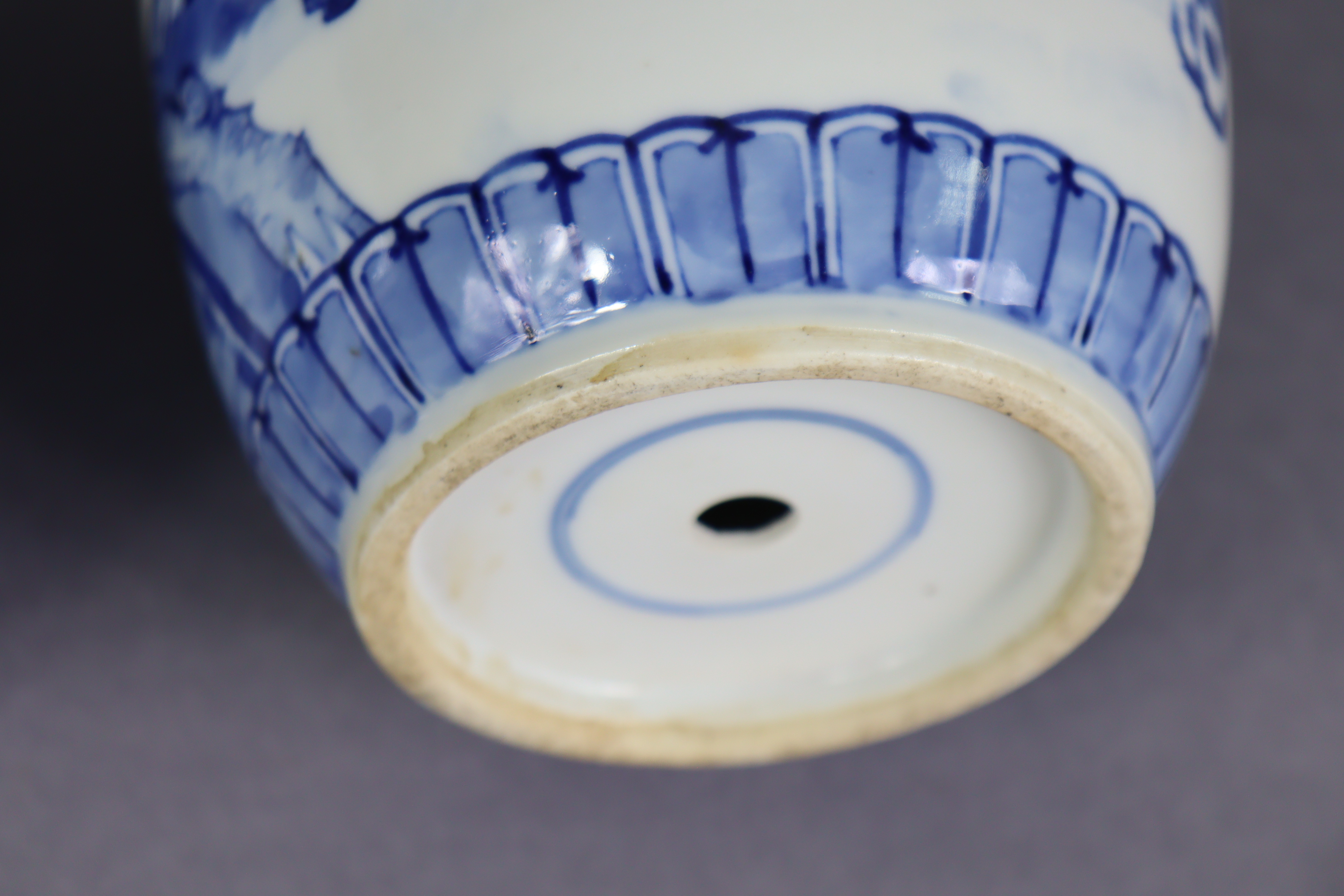 A pair of 19th century Chinese blue & white porcelain vases of ovoid form, with tall cylindrical - Image 8 of 10