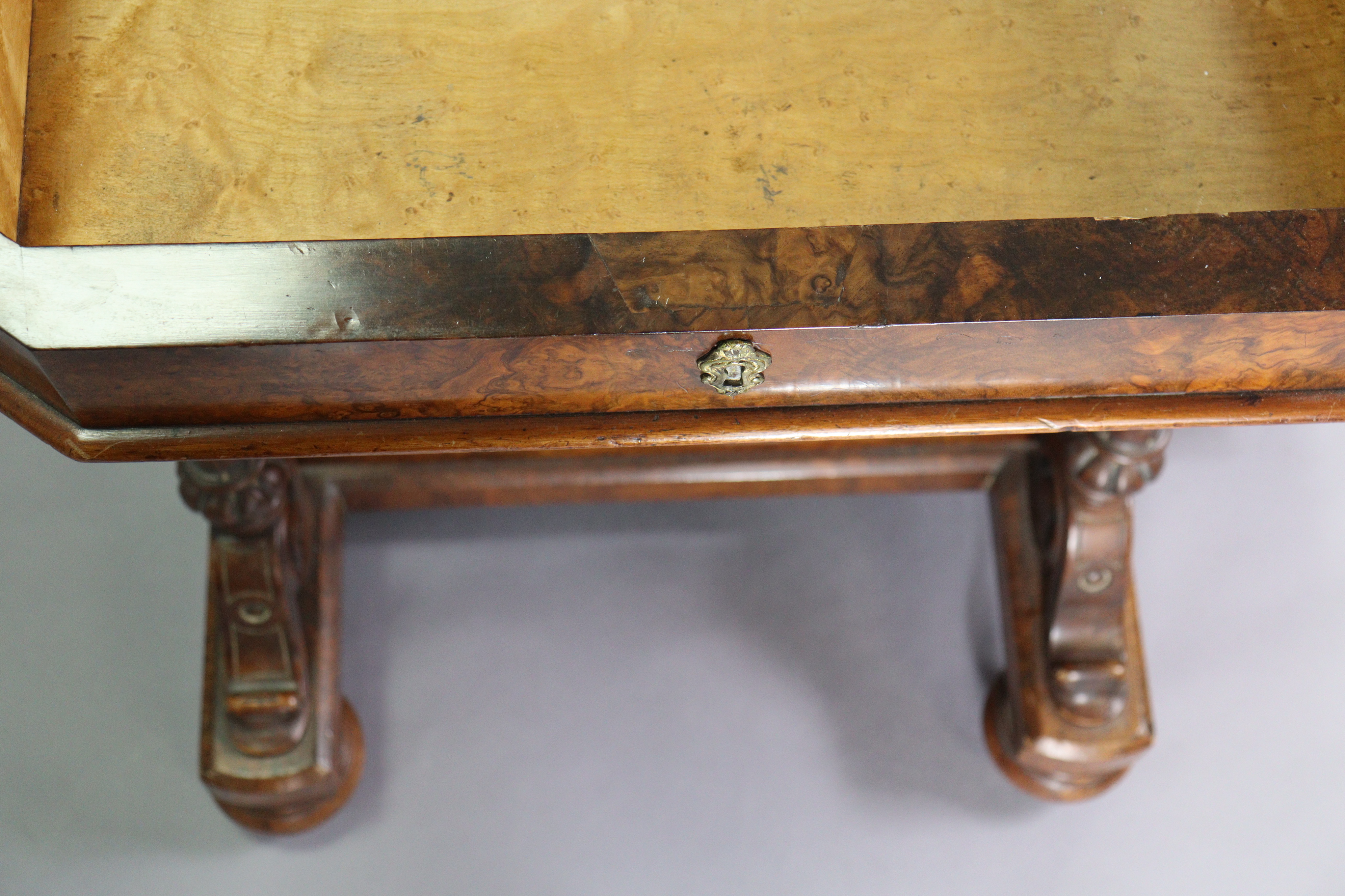 A Victorian burr-walnut davenport with satinwood interior enclosed by sloping hinged lid, inset - Image 11 of 11