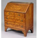 A 19th century mahogany & satinwood crossbanded bureau, the top with pierced brass gallery above a f