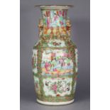 A late 19th century Cantonese porcelain large baluster vase, decorated in famille verte enamels with