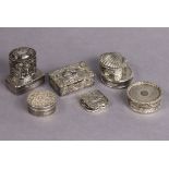 Eight various modern silver small decorative boxes.