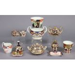 Twelve various items of Derby & Royal Crown Derby Imari pattern porcelain (two small vases