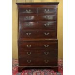 A late 18th century mahogany chest-on-chest with moulded dentil cornice above two short & six long