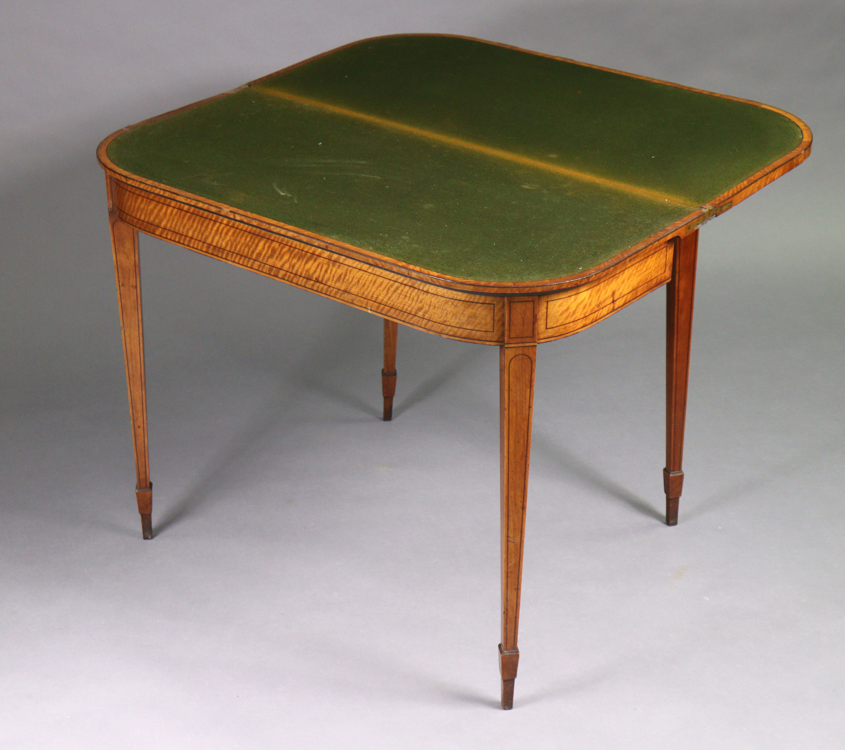 A George III inlaid satinwood card table with rounded corners to the rectangular fold-over top, - Image 3 of 6