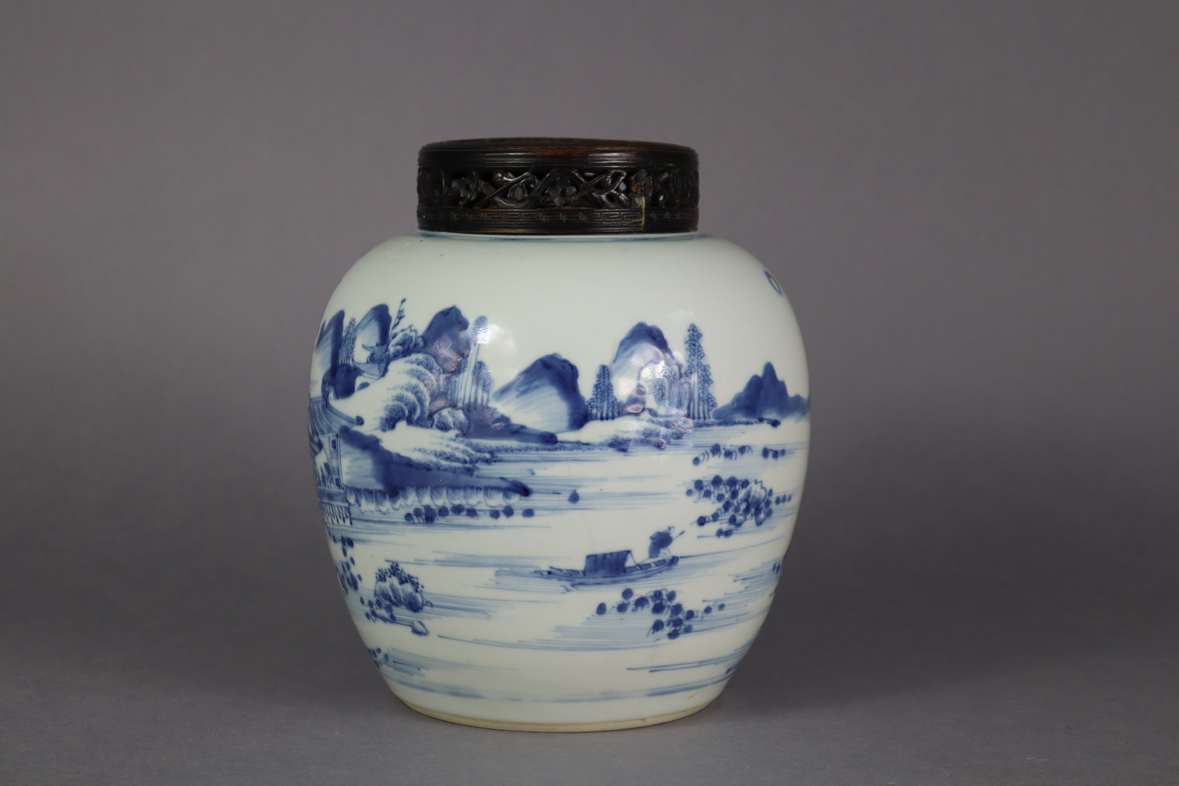 An 18th century Chinese blue & white porcelain ginger jar painted with a continuous landscape, & - Bild 4 aus 15