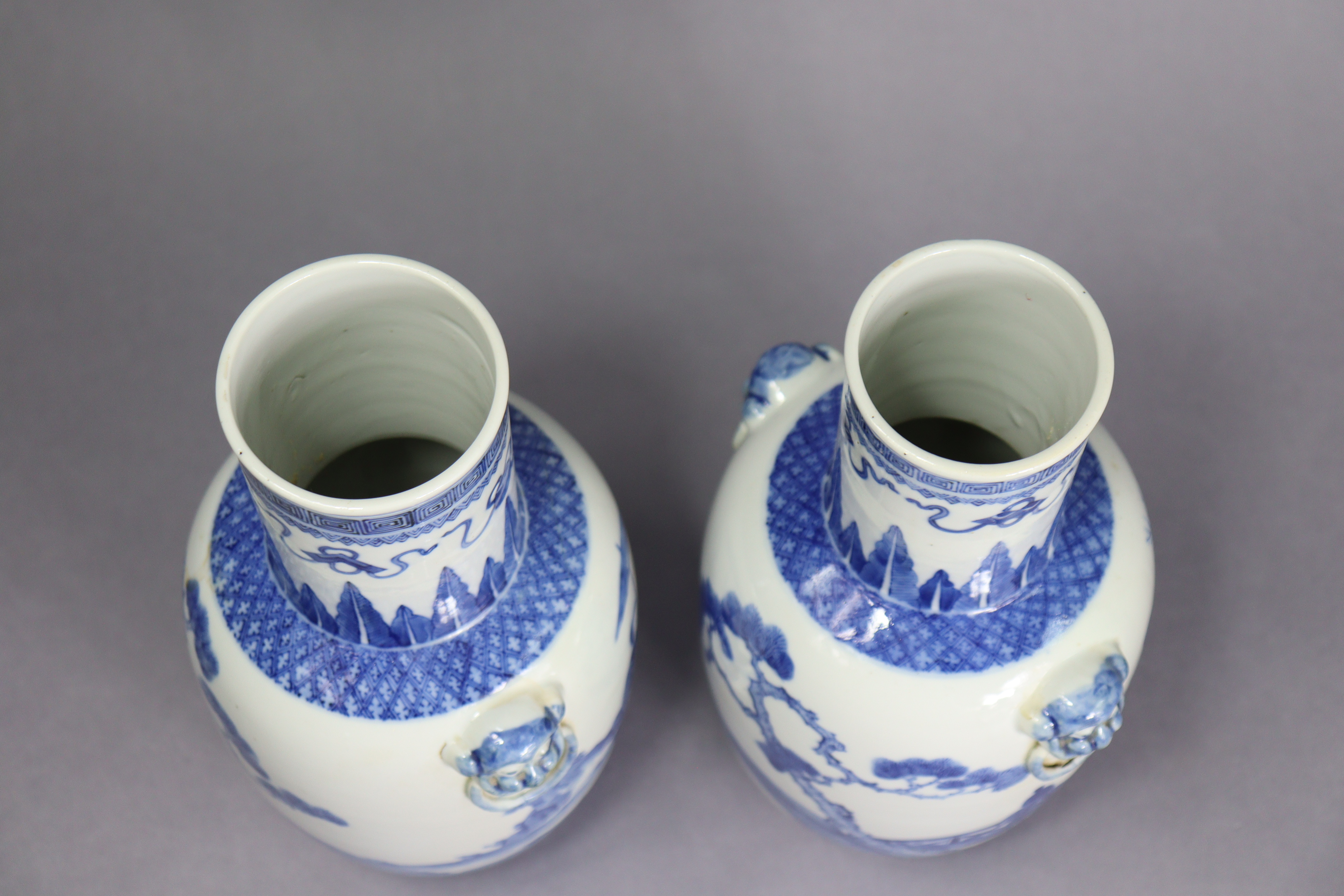 A pair of 19th century Chinese blue & white porcelain vases of ovoid form, with tall cylindrical - Image 6 of 10