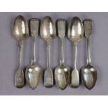 A set of six Victorian silver Fiddle pattern teaspoons, London 1844 by Robert Wallis (4.3oz).