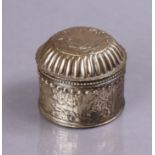 A 19th century Dutch silver circular box, the hinged domed & fluted lid with engraved scalloped