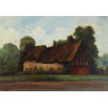 J. BOON (19th century). A rural landscape with thatched cottage. Signed lower left, oil on copper