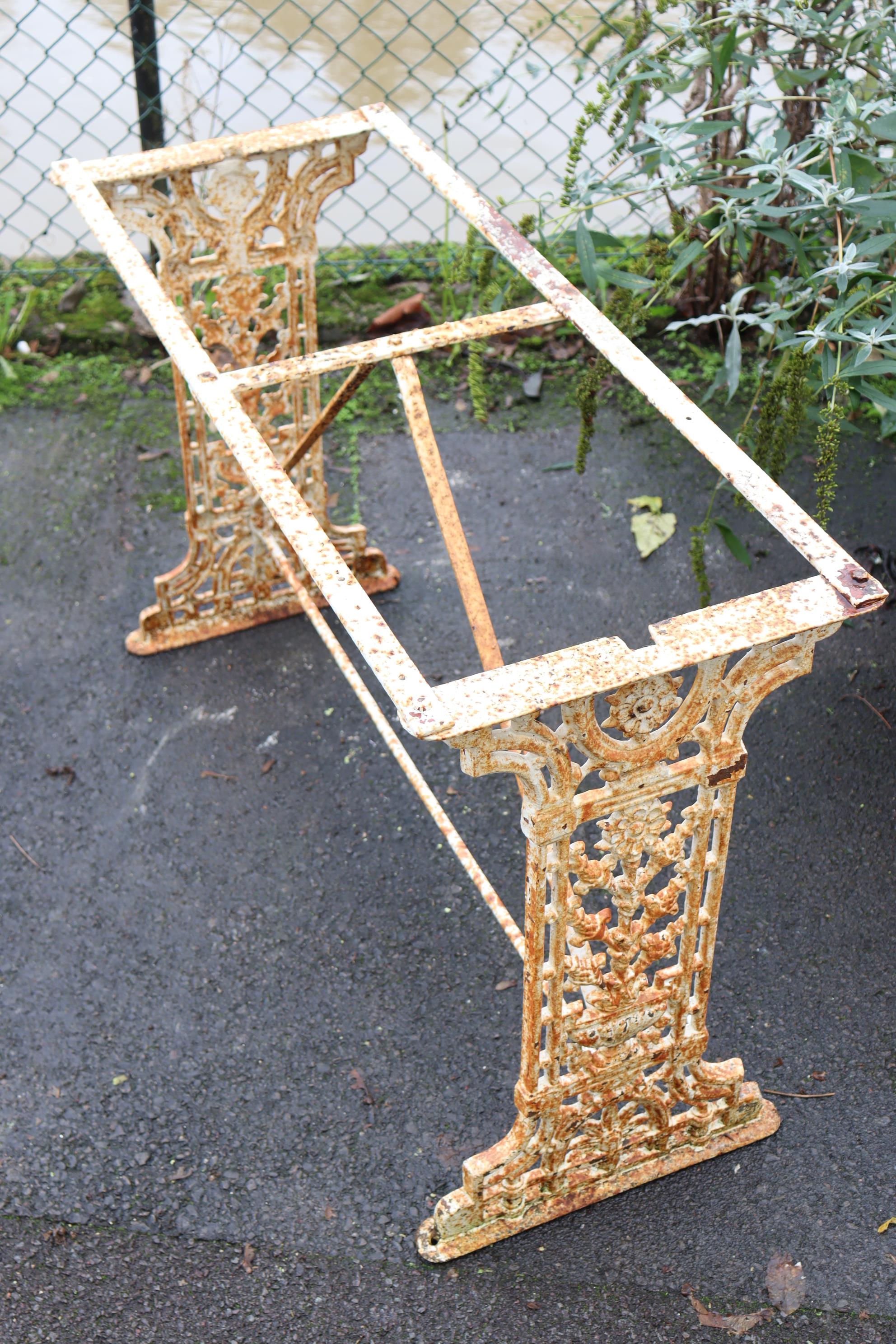 A 19th century cast iron garden table, the pierced ends of foliate design with rectangular stone - Image 4 of 5