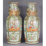 A PAIR OF LATE 19th century CANTONESE PORCELAIN LARGE BALUSTER VASES, each decorated in famille rose