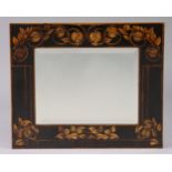 A VICTORIAN ARTS & CRAFTS WALL MIRROR in painted wooden frame with William Morris style flor