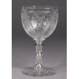 A late 19th century engraved glass large goblet, commemorating the 21st birthday of “Ruth, April 23