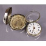 An 18th century silver pair-cased pocket watch, the convex white enamel dial with black roman