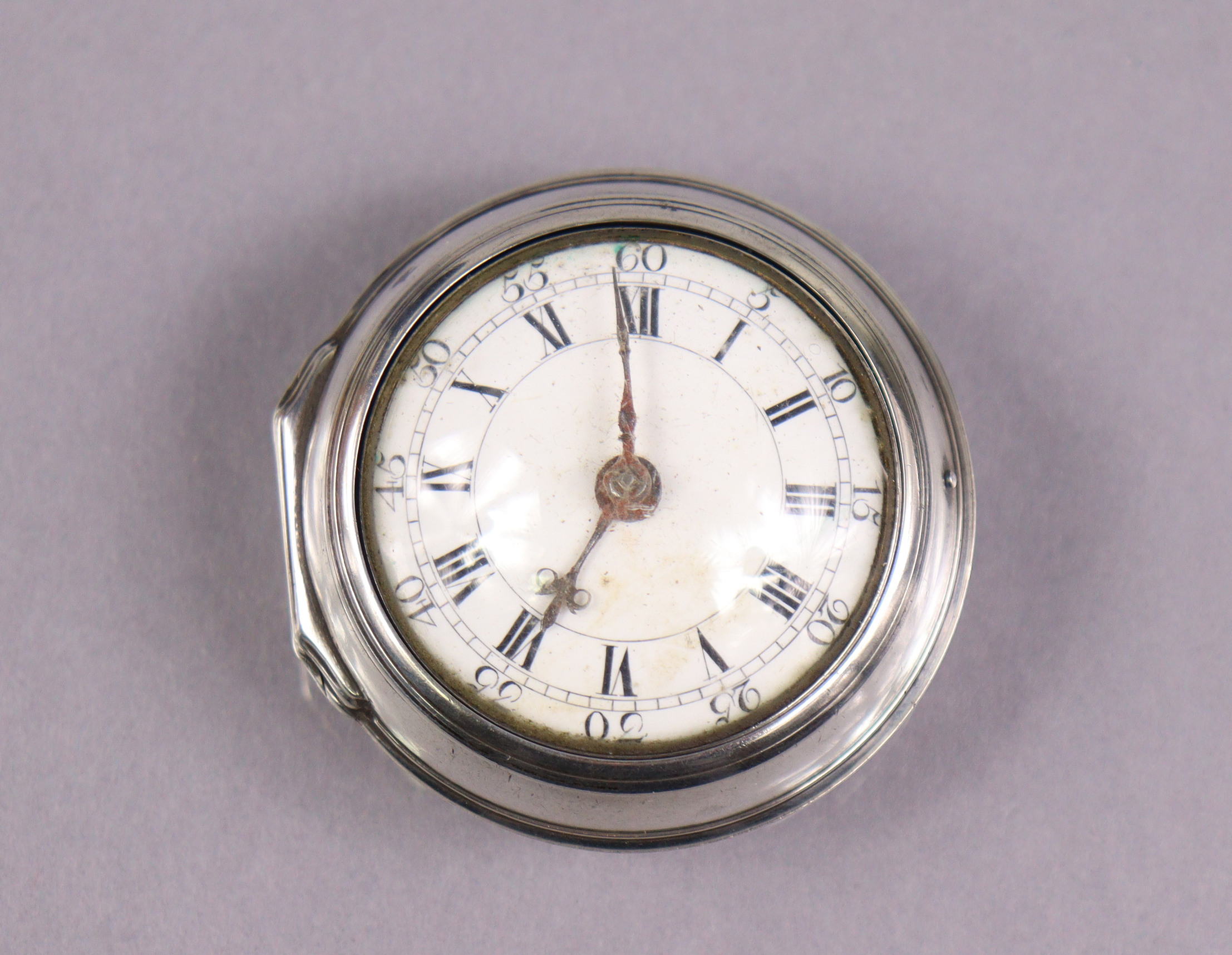 An 18th century silver pair-cased pocket watch, the convex white enamel dial with black roman - Image 8 of 8