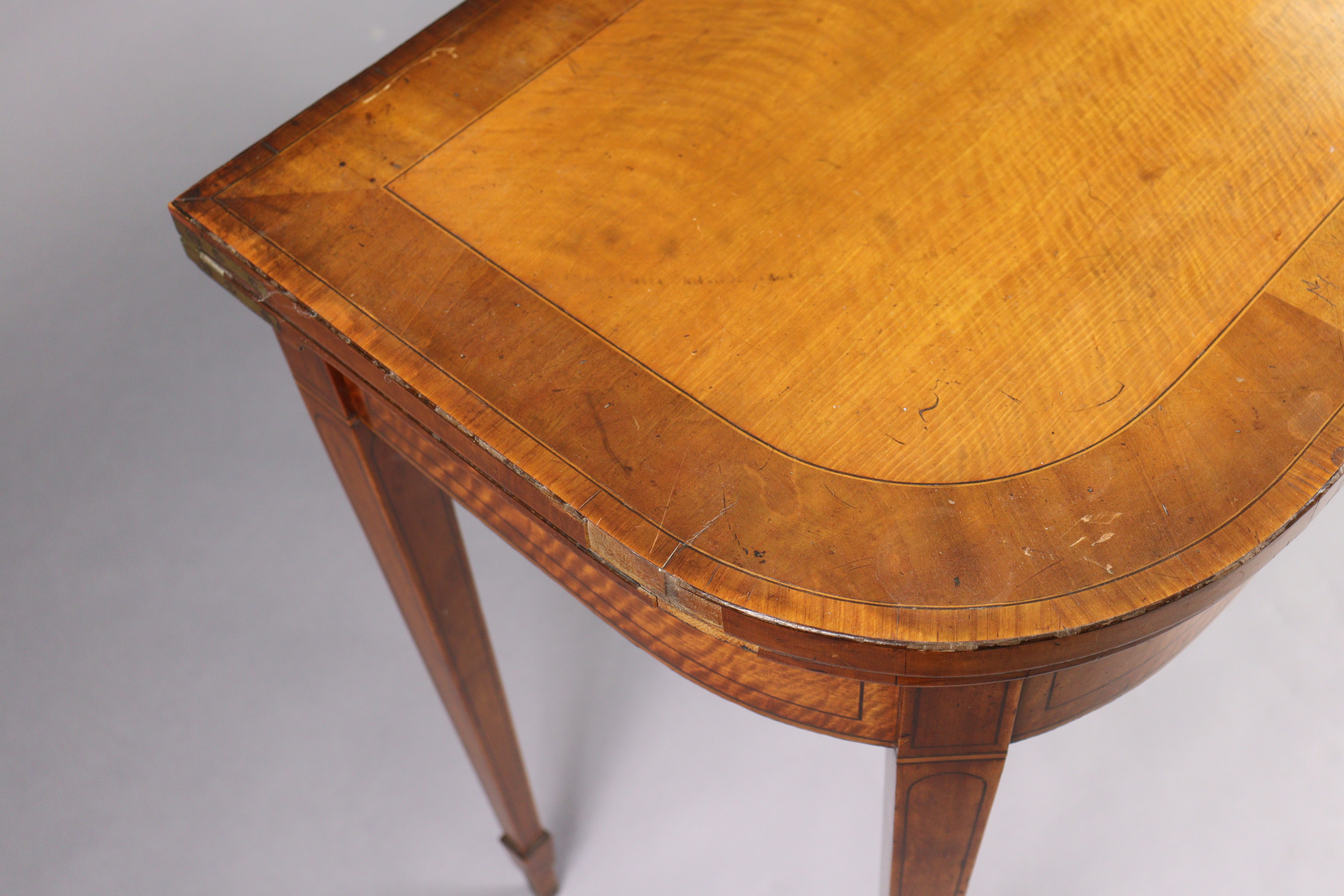 A George III inlaid satinwood card table with rounded corners to the rectangular fold-over top, - Image 6 of 6