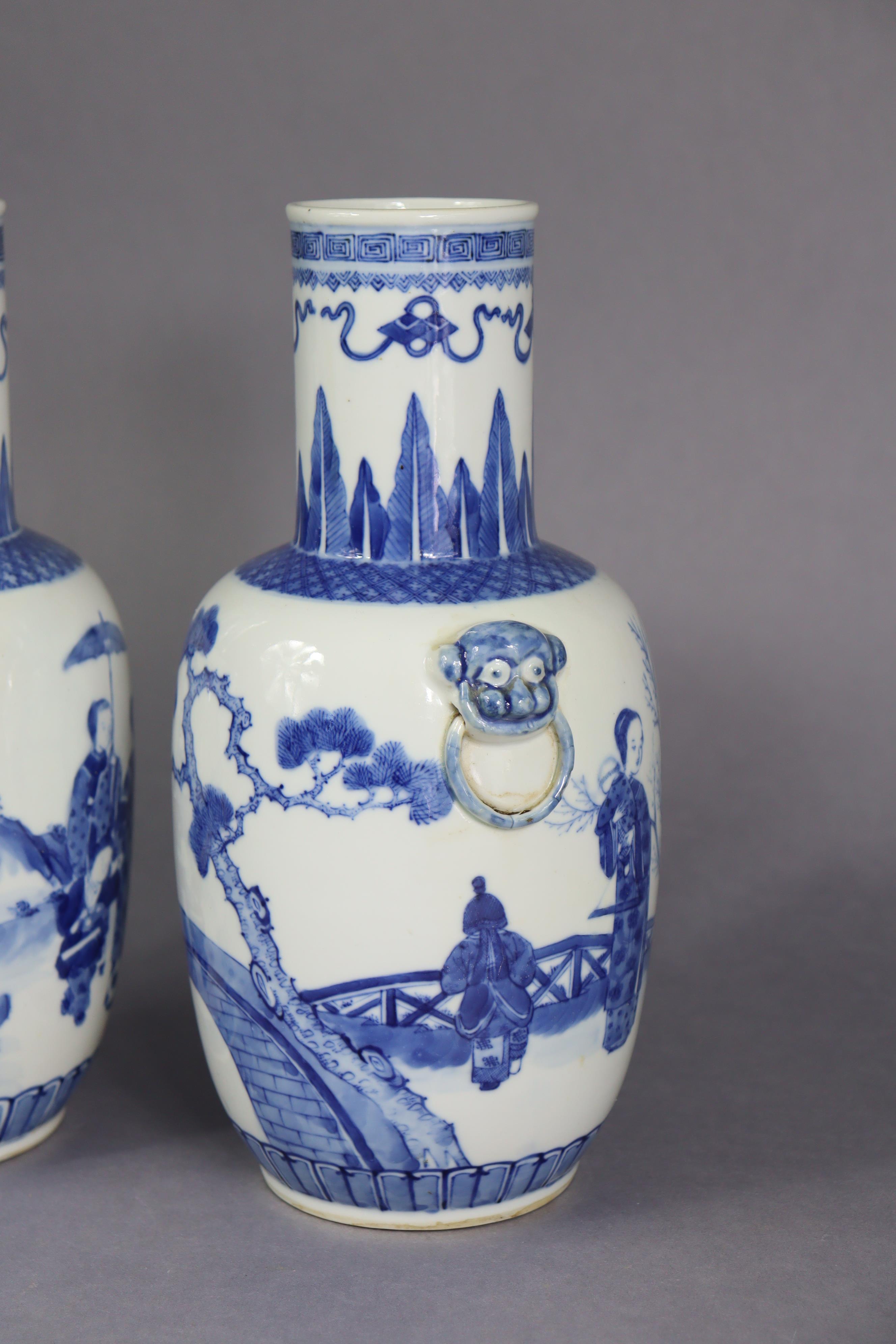 A pair of 19th century Chinese blue & white porcelain vases of ovoid form, with tall cylindrical - Image 5 of 10