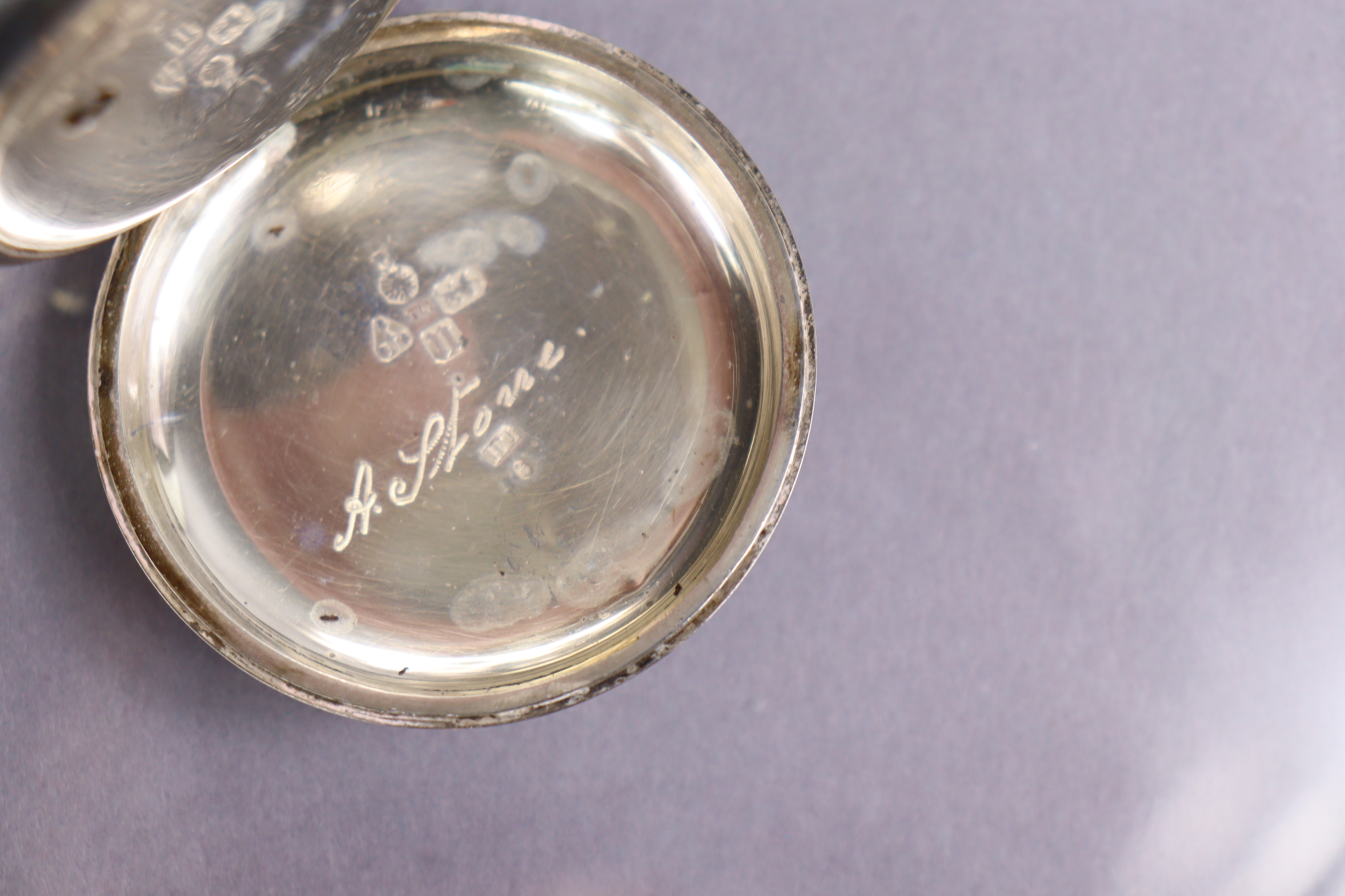 A Victorian silver open-face pocket watch, the white enamel dial inscribed in red: “W.E.Watts & Co., - Image 5 of 9