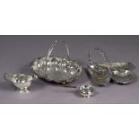 A silver-plated seashell design three-division hors-d’oeuvres dish; a ditto pierced & engraved