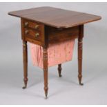 A Victorian mahogany drop-leaf needlework table with moulded edge & rounded corners to the