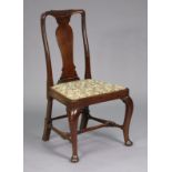 A Georgian walnut side chair with open splat back, padded drop-in seat, on cabriole legs with turned