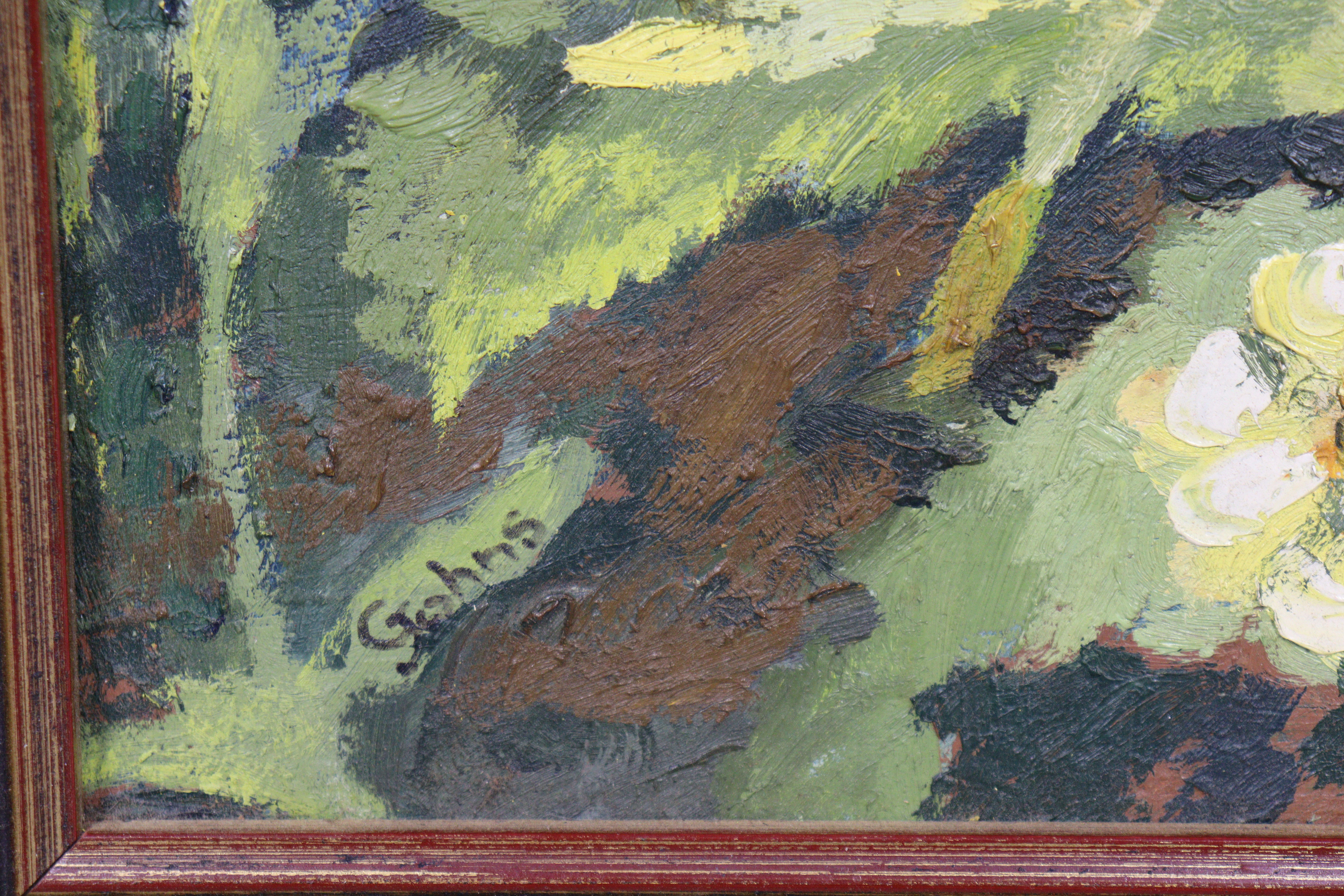 GWEN JOHNS (Bath, 20th century) “Primroses”, signed “GJohns” lower left, oil on board: 12”x16”, in - Image 2 of 3