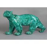 A French ceramic model of a polar bear, with mottled green glaze, signed to underside “Jacques R.