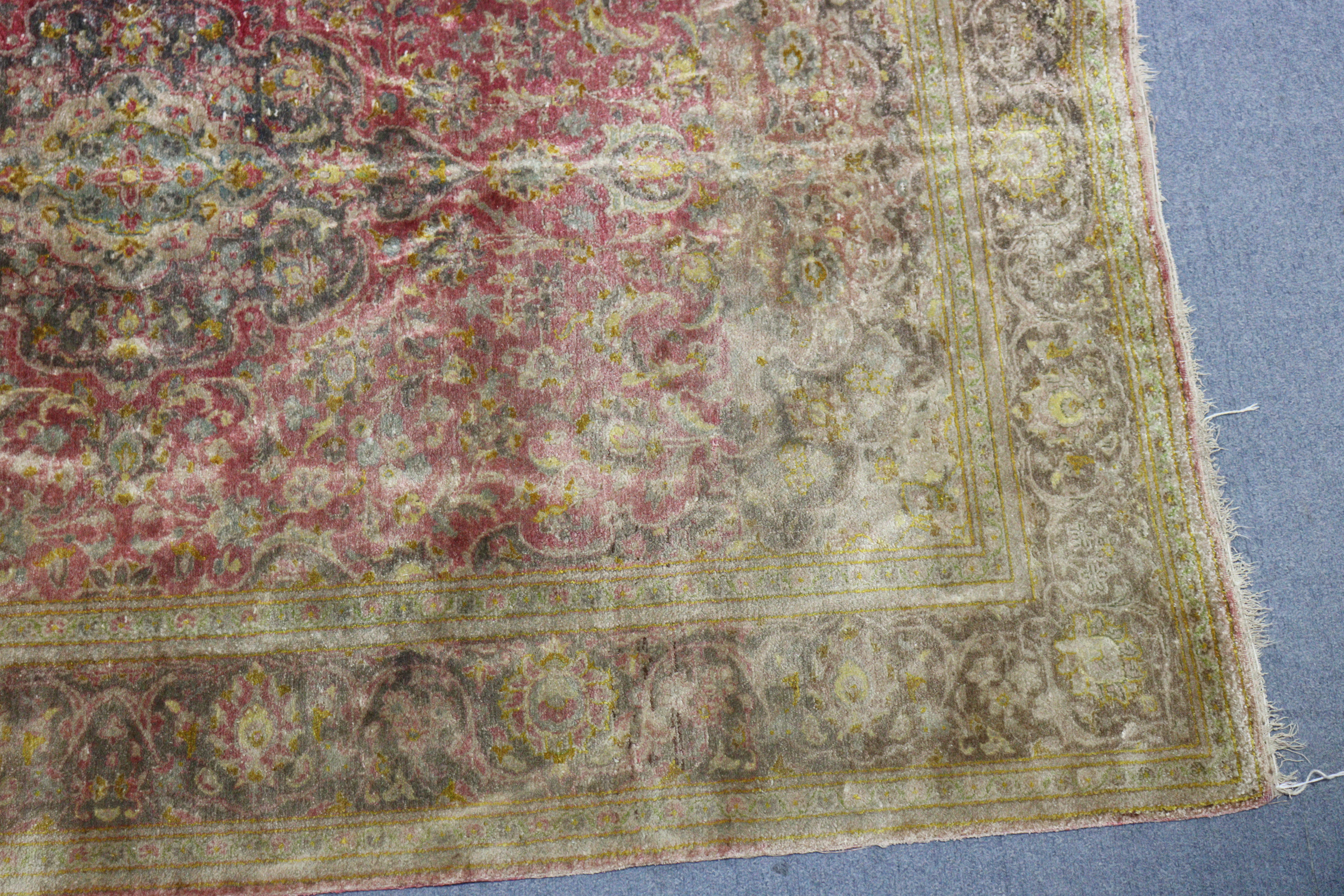 A Persian silk rug of crimson ground with central medallion in multiple foliate borders, 81" x 60". - Image 3 of 6