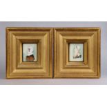 A pair of early 19th century portrait miniatures, each in profile looking to their left each wearing