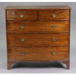 A Georgian mahogany bow-front chest fitted two-short & three long graduated drawers with brass