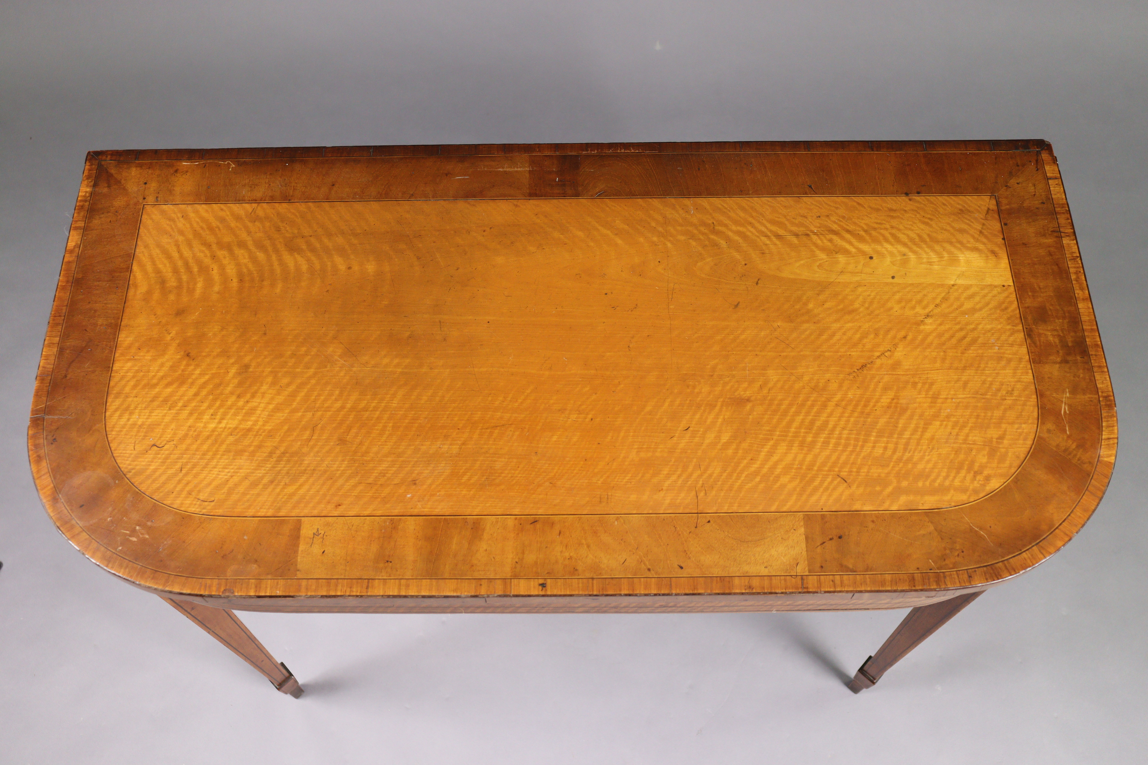 A George III inlaid satinwood card table with rounded corners to the rectangular fold-over top, - Image 5 of 6