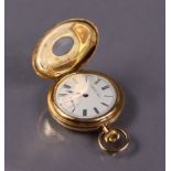 An A.W.W. Co. pocket watch in “rolled-gold” half-hunter case, the white enamel dial with black roman