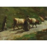 ANDREW DOUGLAS, R.S.A. (1871-1935). Figures & cattle on a country path. Signed with monogram & dated