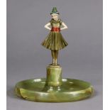 FERDINAND PREISS (1882-1943) A cold-painted bronze & ivory figure of a girl wearing green hat, her