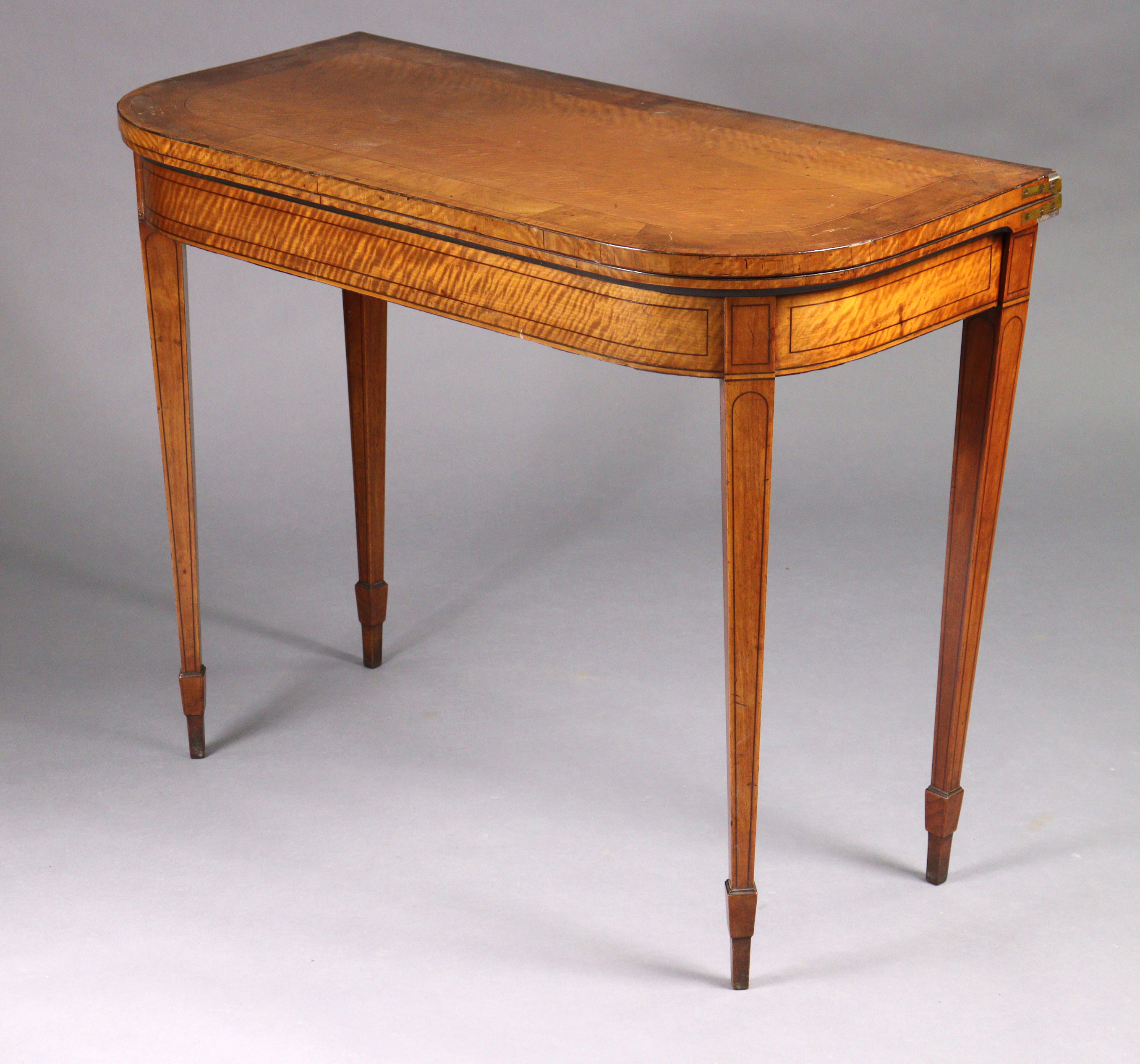 A George III inlaid satinwood card table with rounded corners to the rectangular fold-over top, - Image 2 of 6