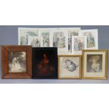 A collection of various loose 19th century coloured French fashion prints various framed black &