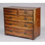 A Georgian mahogany chest with moulded edge to the rectangular top, fitted two short & three long