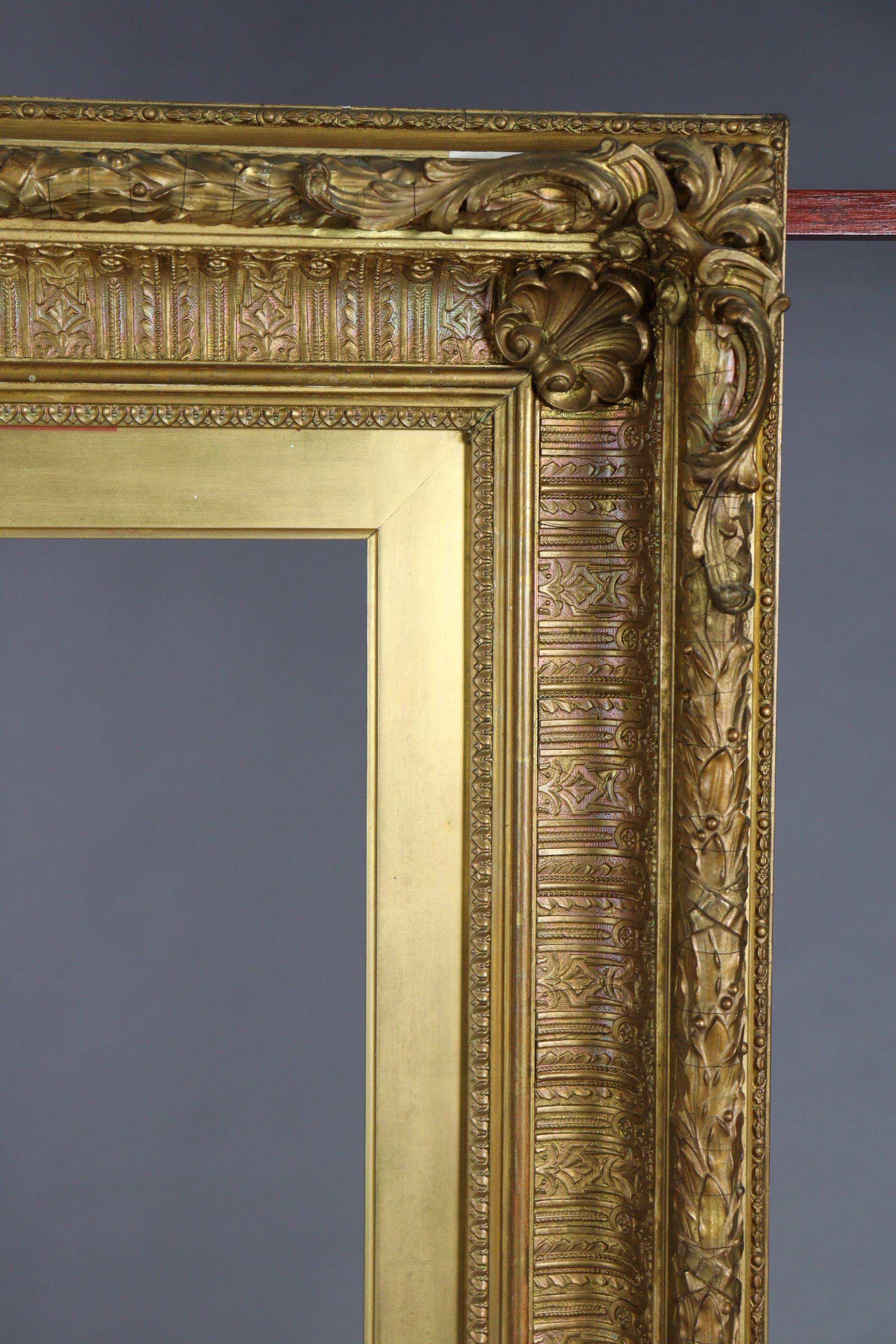 A large antique giltwood & gesso picture frame, 50” x 42” over-all. - Image 5 of 7