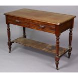 A Late Victorian mahogany washstand fitted two frieze drawers, & on turned legs with an open