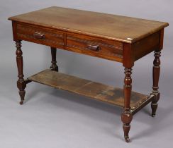 A Late Victorian mahogany washstand fitted two frieze drawers, & on turned legs with an open