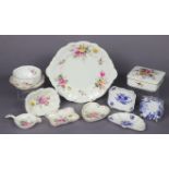 Various Royal Crown Derby porcelain small dishes, bread-&-butter plate, a strainer, & a