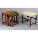 An oak nest of three rectangular occasional tables each table on four baluster-turned supports