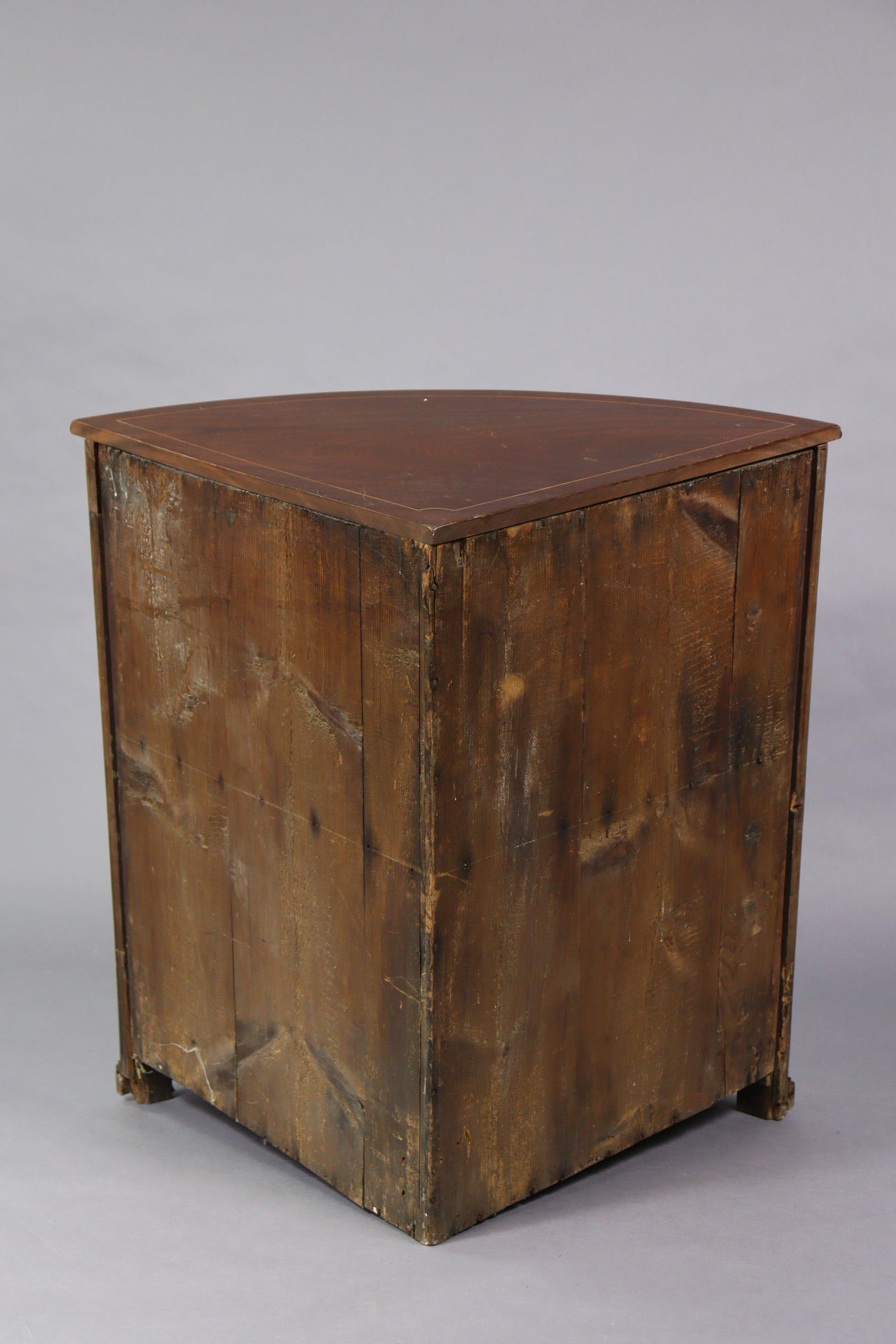 A 19th century inlaid-mahogany large bow-front hanging corner cupboard, fitted two shelves, 36” wide - Image 4 of 4