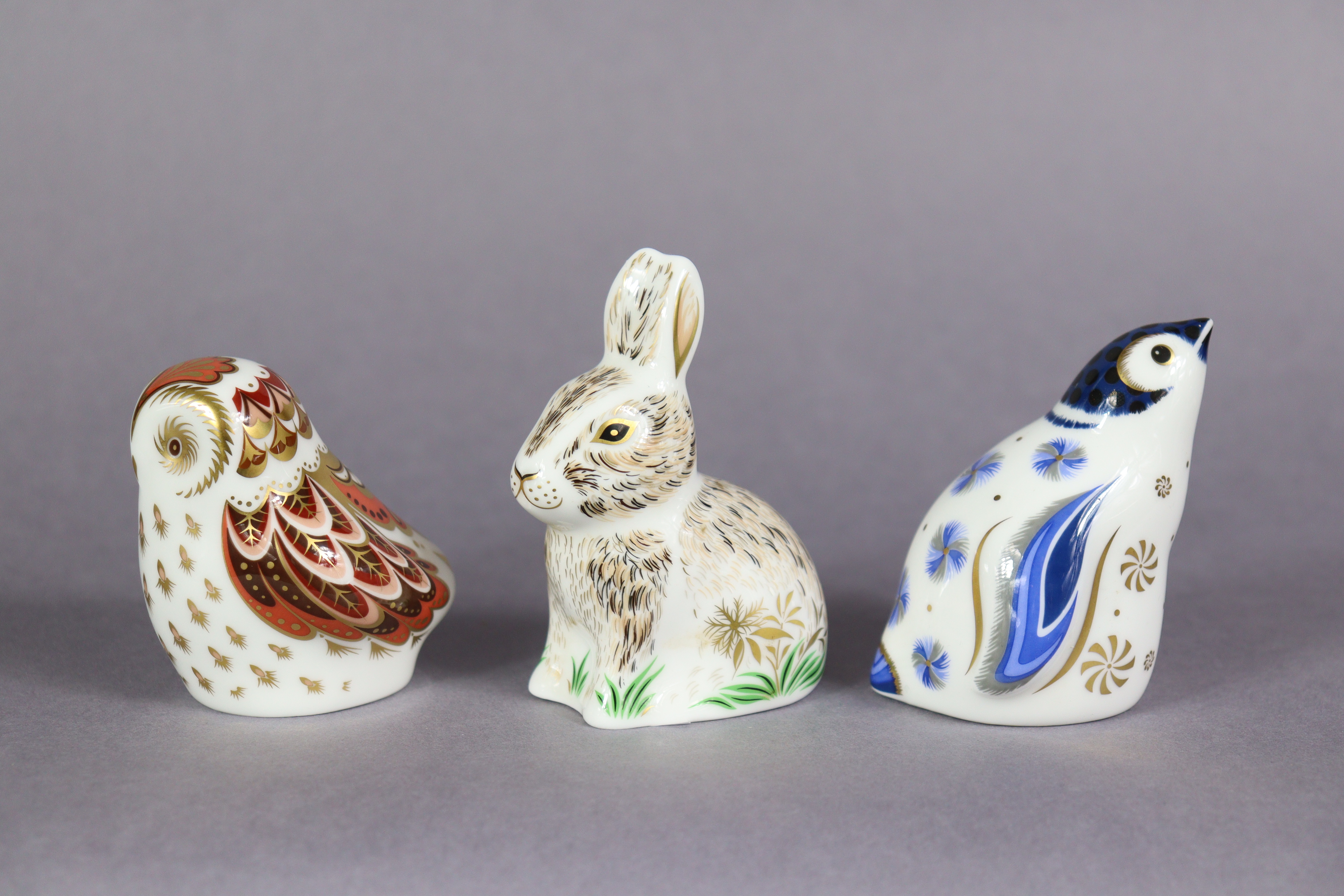 Six Royal Crown Derby porcelain paperweights: Hamster; Blue Jay; Snowflake (Penguin); Owlet; Nibbles - Image 4 of 9