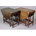 Two 1930’s oak oval gate-leg dining tables one on baluster-turned legs, the other on barley-twist