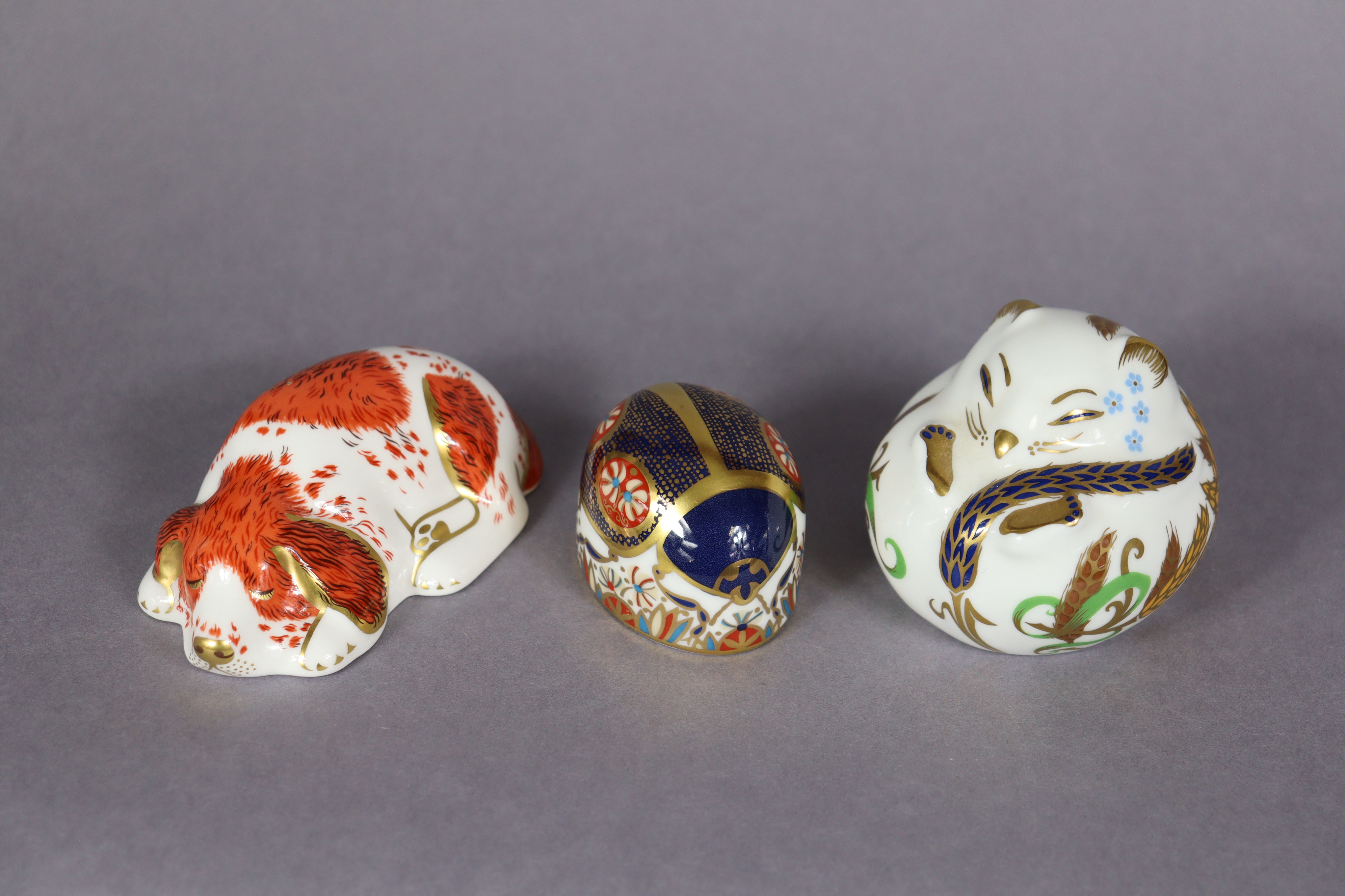 Six Royal Crown Derby porcelain paperweights: Pig; Sleeping Dormouse; Duckling; Blue Ladybird; Snuff - Image 5 of 10