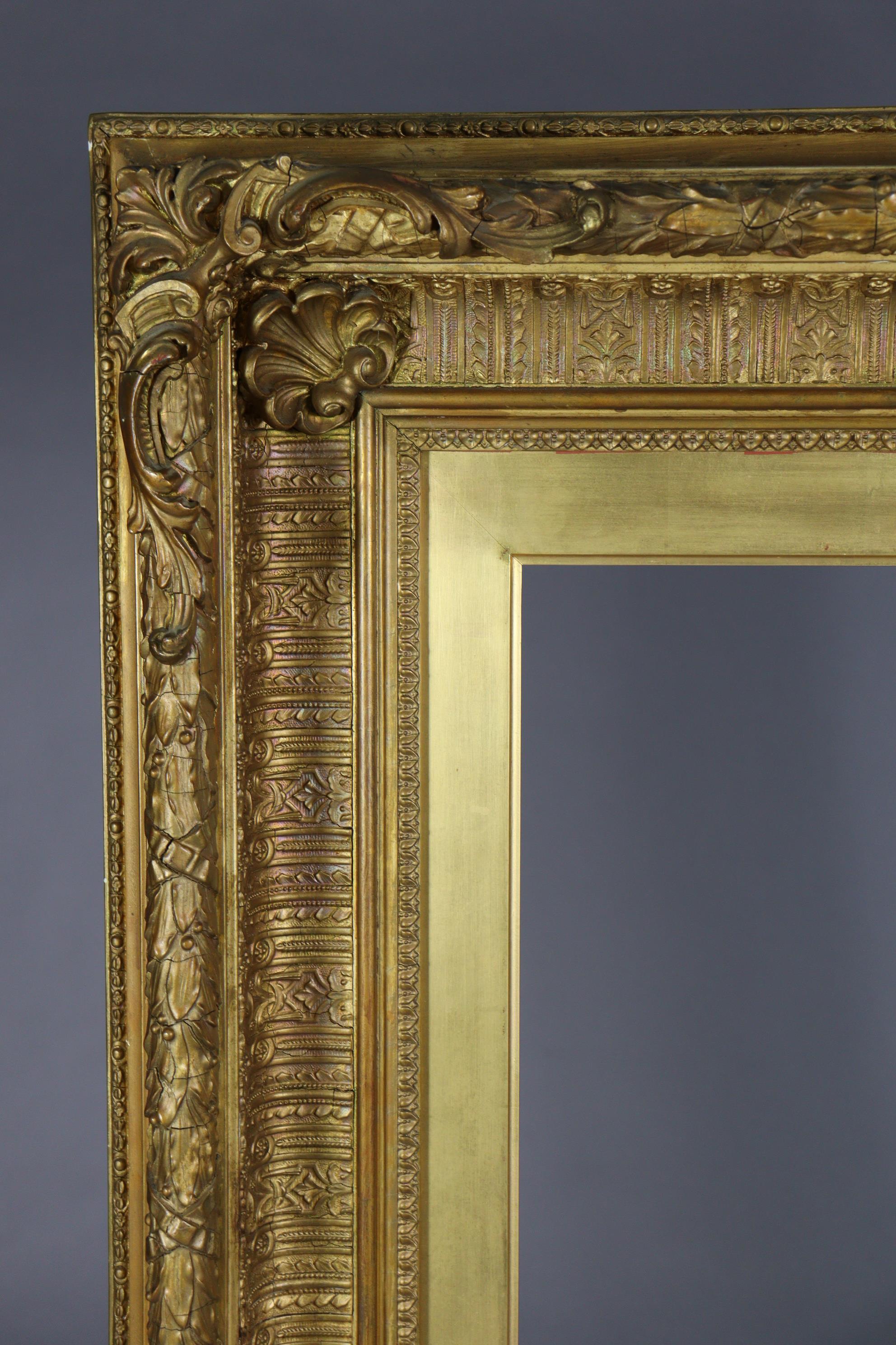 A large antique giltwood & gesso picture frame, 50” x 42” over-all. - Image 4 of 7